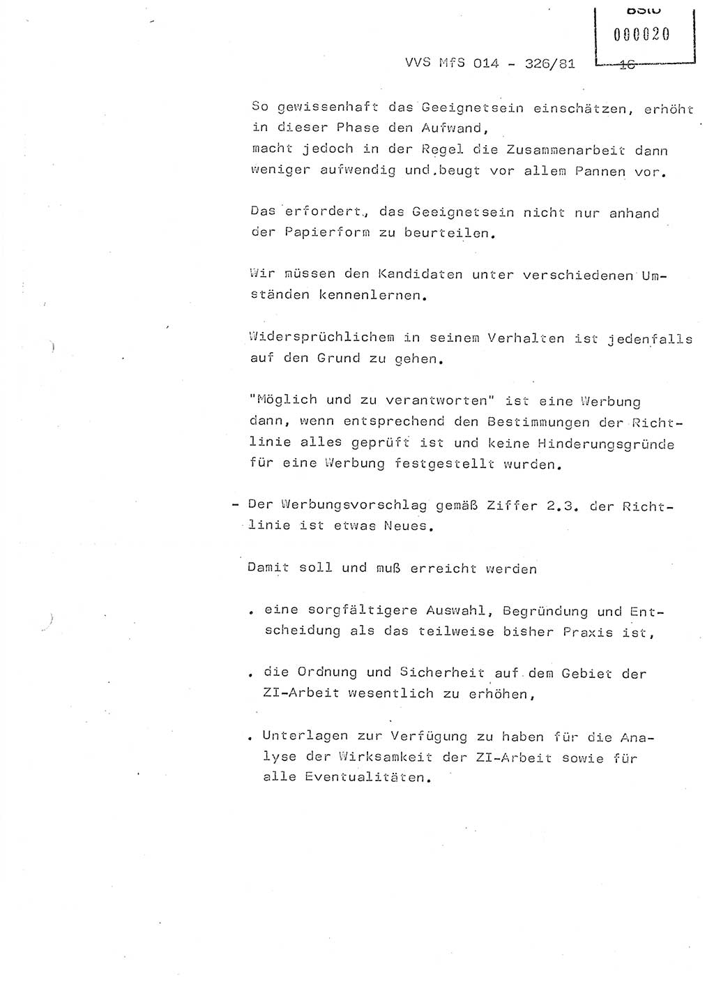 Thesen zum Einführungsvortrag für die Schulung zur Richtlinie Nr. 2/81 [zur Arbeit mit Zelleninformatoren (ZI)] des Genossen Minister (Generaloberst Erich Mielke), Ministerium für Staatssicherheit (MfS) [Deutsche Demokratische Republik (DDR)], Hauptabteilung (HA) Ⅸ, Vertrauliche Verschlußsache (VVS) 014-326/81, Berlin 1981, Seite 16 (Th. Sch. RL 2/81 MfS DDR HA Ⅸ VVS 014-326/81 1981, S. 16)