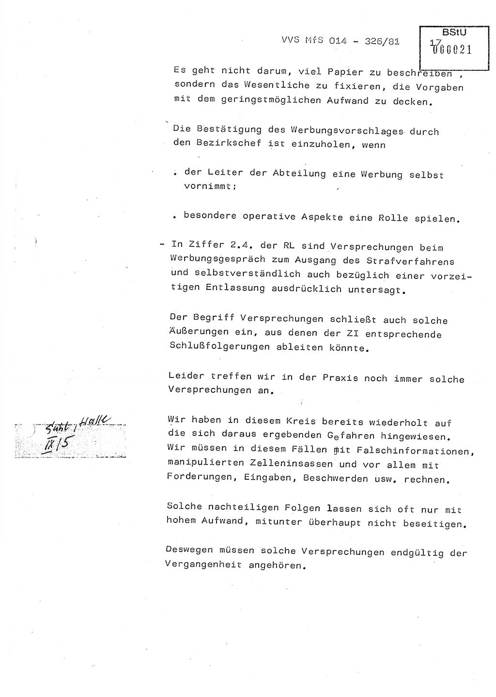 Thesen zum Einführungsvortrag für die Schulung zur Richtlinie Nr. 2/81 [zur Arbeit mit Zelleninformatoren (ZI)] des Genossen Minister (Generaloberst Erich Mielke), Ministerium für Staatssicherheit (MfS) [Deutsche Demokratische Republik (DDR)], Hauptabteilung (HA) Ⅸ, Vertrauliche Verschlußsache (VVS) 014-326/81, Berlin 1981, Seite 17 (Th. Sch. RL 2/81 MfS DDR HA Ⅸ VVS 014-326/81 1981, S. 17)