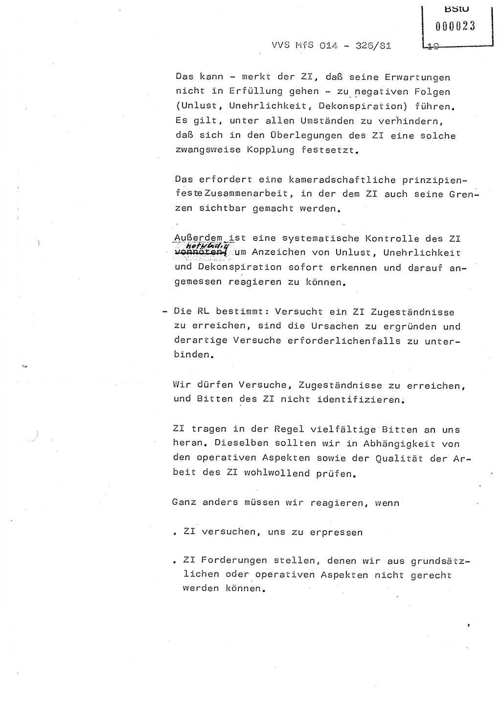Thesen zum Einführungsvortrag für die Schulung zur Richtlinie Nr. 2/81 [zur Arbeit mit Zelleninformatoren (ZI)] des Genossen Minister (Generaloberst Erich Mielke), Ministerium für Staatssicherheit (MfS) [Deutsche Demokratische Republik (DDR)], Hauptabteilung (HA) Ⅸ, Vertrauliche Verschlußsache (VVS) 014-326/81, Berlin 1981, Seite 19 (Th. Sch. RL 2/81 MfS DDR HA Ⅸ VVS 014-326/81 1981, S. 19)