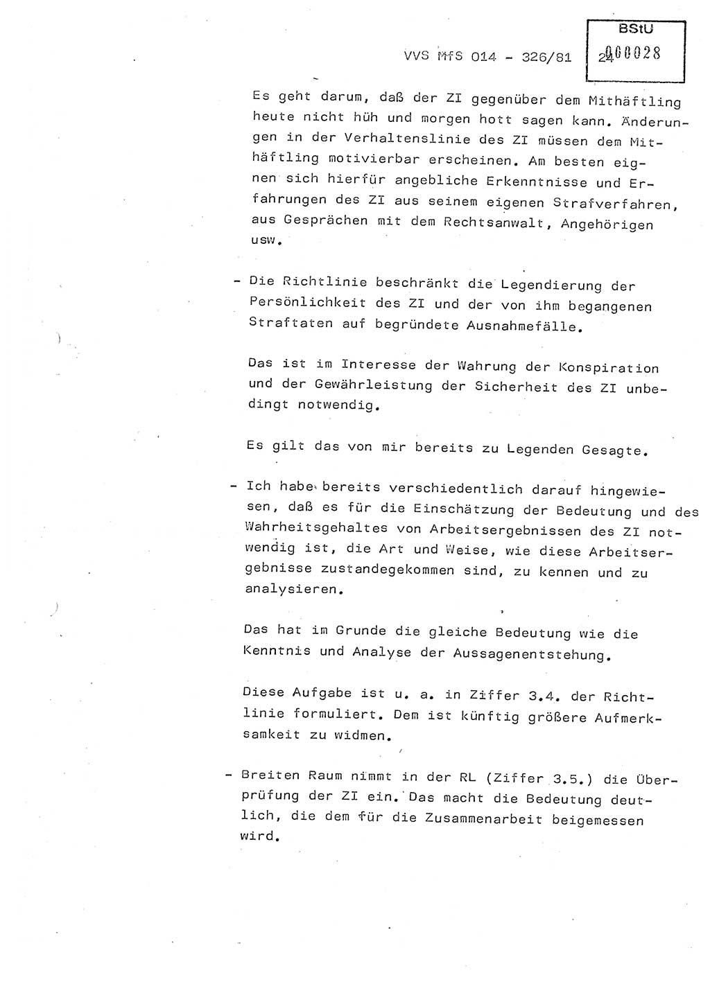 Thesen zum Einführungsvortrag für die Schulung zur Richtlinie Nr. 2/81 [zur Arbeit mit Zelleninformatoren (ZI)] des Genossen Minister (Generaloberst Erich Mielke), Ministerium für Staatssicherheit (MfS) [Deutsche Demokratische Republik (DDR)], Hauptabteilung (HA) Ⅸ, Vertrauliche Verschlußsache (VVS) 014-326/81, Berlin 1981, Seite 24 (Th. Sch. RL 2/81 MfS DDR HA Ⅸ VVS 014-326/81 1981, S. 24)