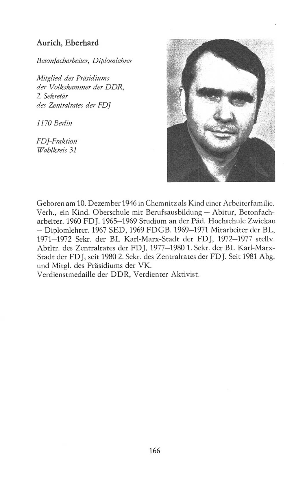 Volkskammer (VK) der Deutschen Demokratischen Republik (DDR), 8. Wahlperiode 1981-1986, Seite 166 (VK. DDR 8. WP. 1981-1986, S. 166)