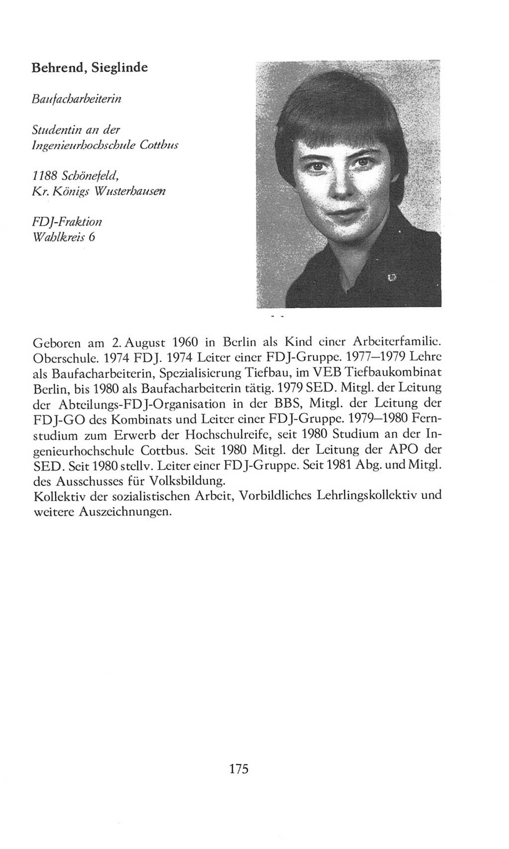 Volkskammer (VK) der Deutschen Demokratischen Republik (DDR), 8. Wahlperiode 1981-1986, Seite 175 (VK. DDR 8. WP. 1981-1986, S. 175)