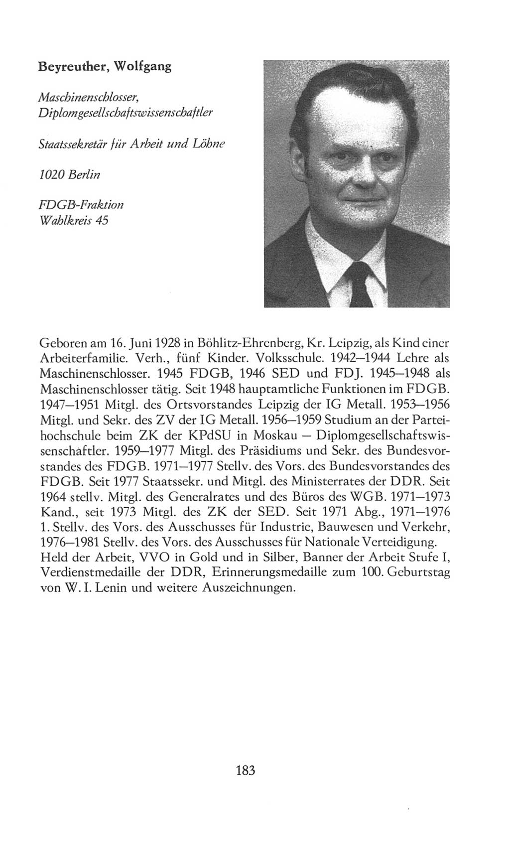 Volkskammer (VK) der Deutschen Demokratischen Republik (DDR), 8. Wahlperiode 1981-1986, Seite 183 (VK. DDR 8. WP. 1981-1986, S. 183)