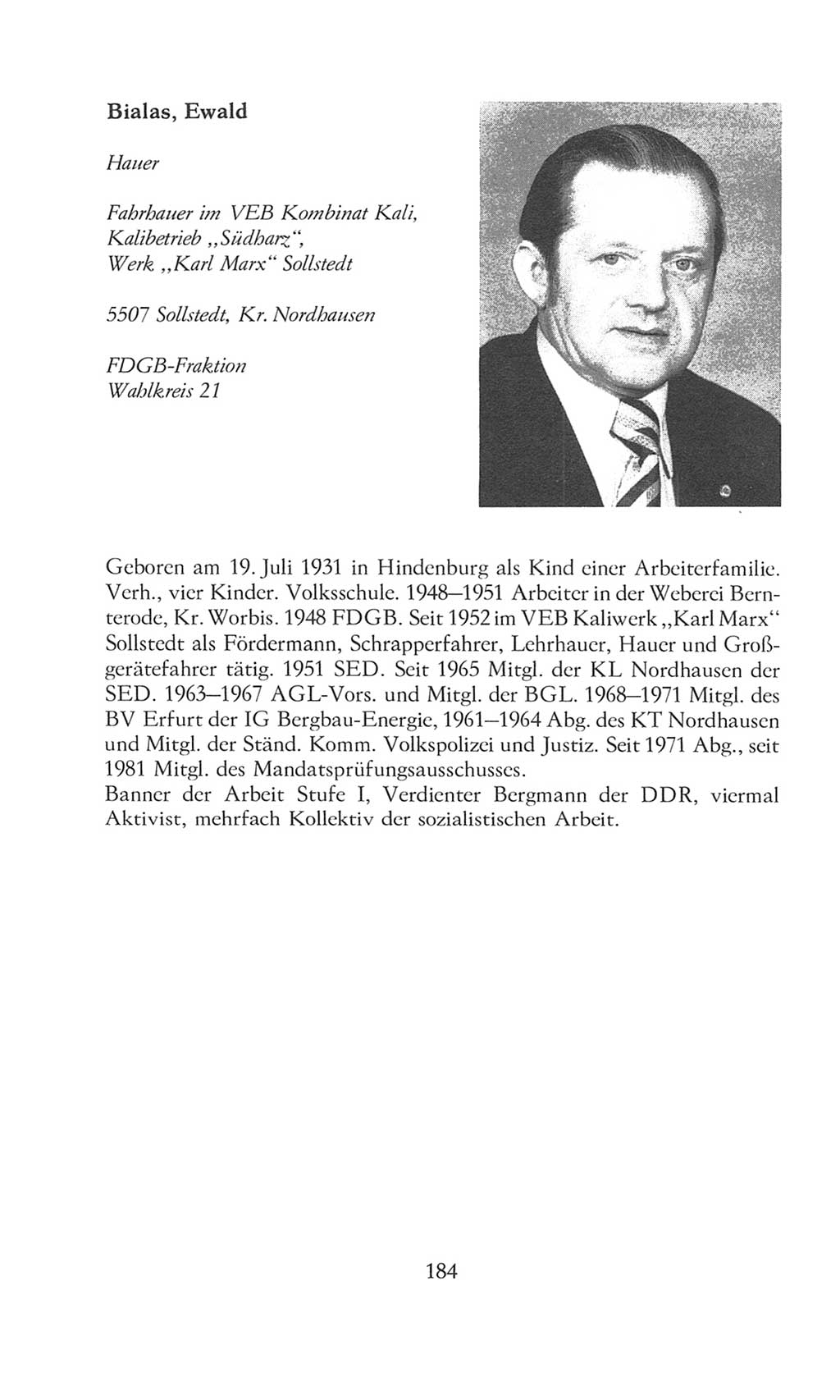 Volkskammer (VK) der Deutschen Demokratischen Republik (DDR), 8. Wahlperiode 1981-1986, Seite 184 (VK. DDR 8. WP. 1981-1986, S. 184)