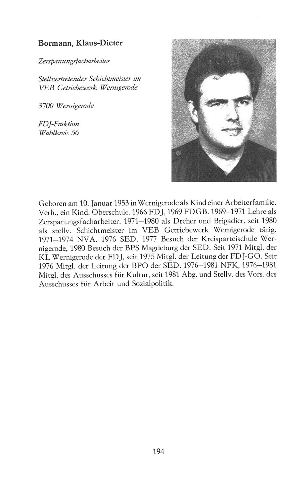 Volkskammer (VK) der Deutschen Demokratischen Republik (DDR), 8. Wahlperiode 1981-1986, Seite 194 (VK. DDR 8. WP. 1981-1986, S. 194)