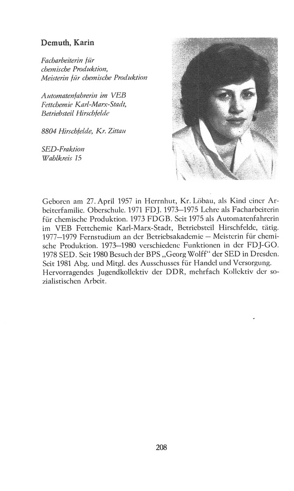 Volkskammer (VK) der Deutschen Demokratischen Republik (DDR), 8. Wahlperiode 1981-1986, Seite 208 (VK. DDR 8. WP. 1981-1986, S. 208)