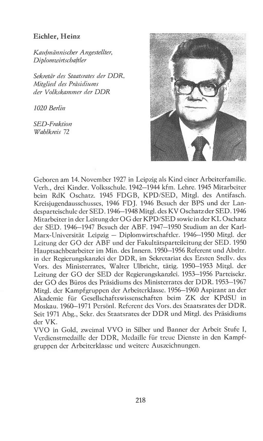 Volkskammer (VK) der Deutschen Demokratischen Republik (DDR), 8. Wahlperiode 1981-1986, Seite 218 (VK. DDR 8. WP. 1981-1986, S. 218)