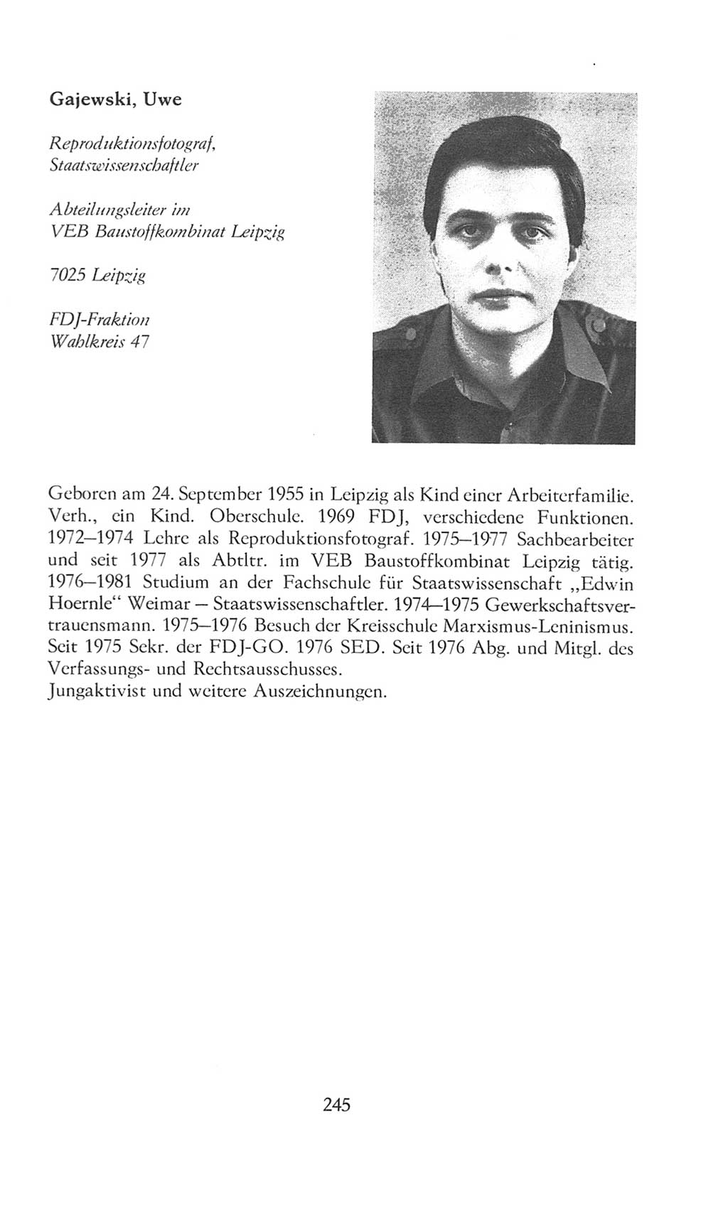 Volkskammer (VK) der Deutschen Demokratischen Republik (DDR), 8. Wahlperiode 1981-1986, Seite 245 (VK. DDR 8. WP. 1981-1986, S. 245)