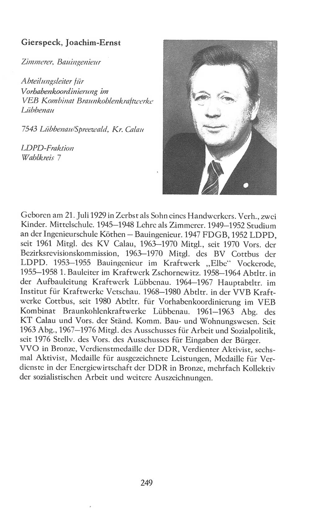 Volkskammer (VK) der Deutschen Demokratischen Republik (DDR), 8. Wahlperiode 1981-1986, Seite 249 (VK. DDR 8. WP. 1981-1986, S. 249)