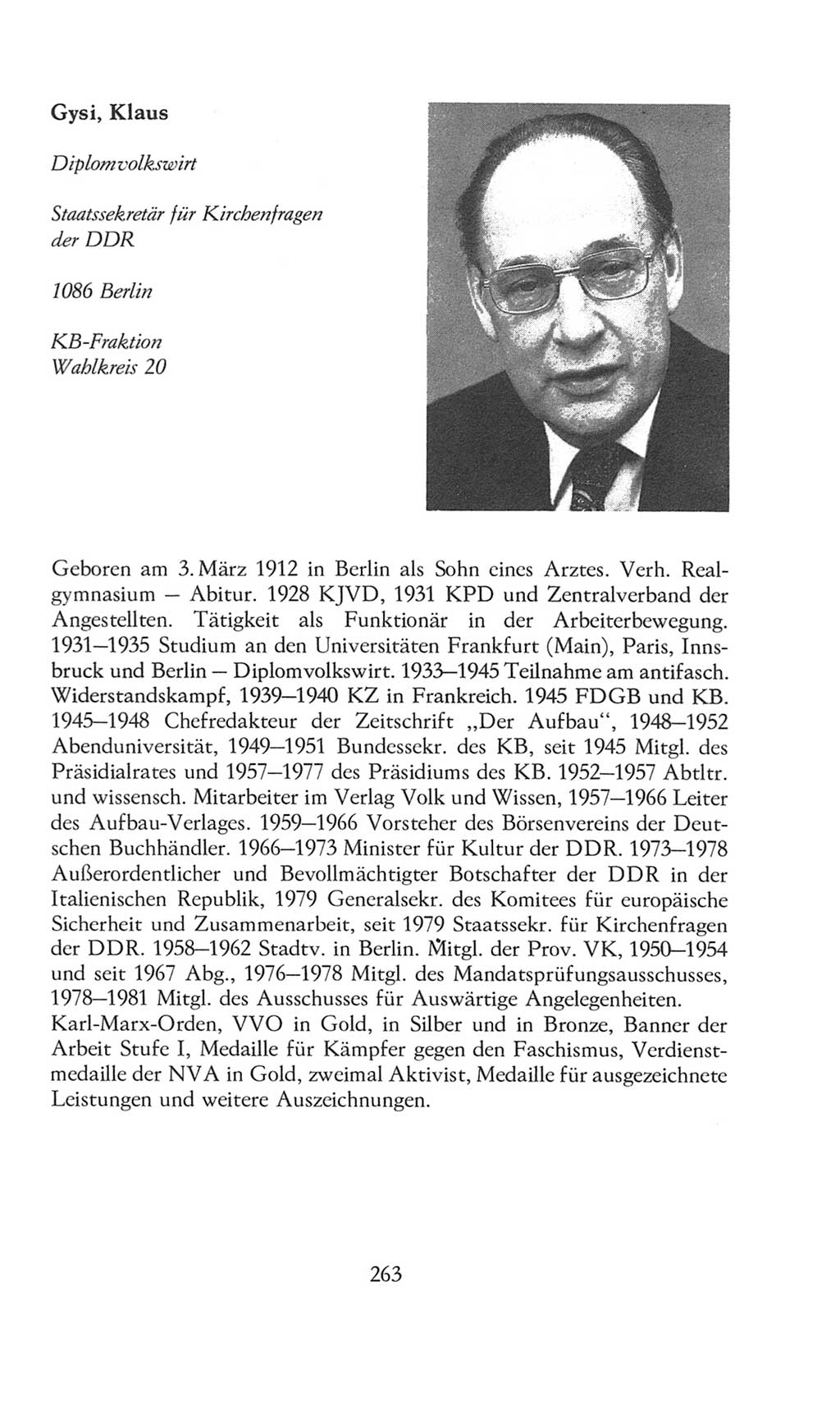 Volkskammer (VK) der Deutschen Demokratischen Republik (DDR), 8. Wahlperiode 1981-1986, Seite 263 (VK. DDR 8. WP. 1981-1986, S. 263)