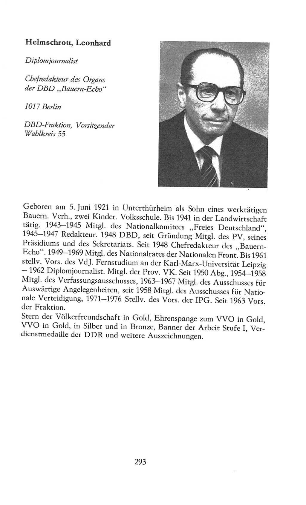 Volkskammer (VK) der Deutschen Demokratischen Republik (DDR), 8. Wahlperiode 1981-1986, Seite 293 (VK. DDR 8. WP. 1981-1986, S. 293)