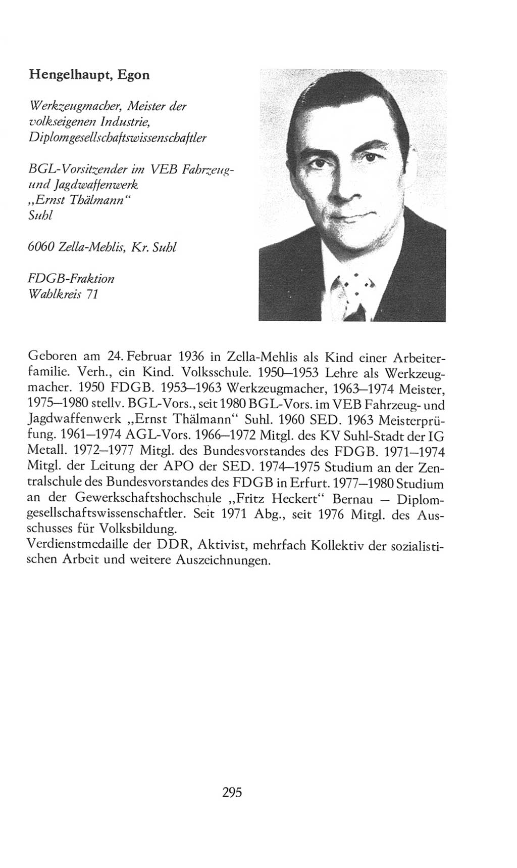 Volkskammer (VK) der Deutschen Demokratischen Republik (DDR), 8. Wahlperiode 1981-1986, Seite 295 (VK. DDR 8. WP. 1981-1986, S. 295)