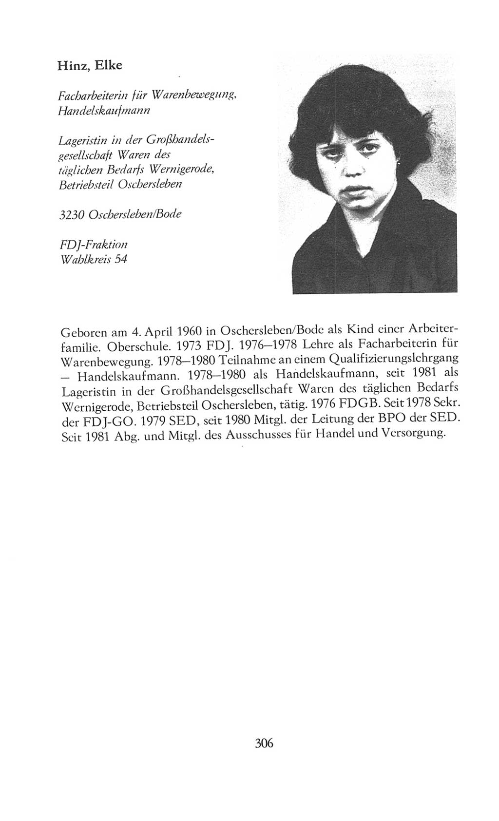 Volkskammer (VK) der Deutschen Demokratischen Republik (DDR), 8. Wahlperiode 1981-1986, Seite 306 (VK. DDR 8. WP. 1981-1986, S. 306)