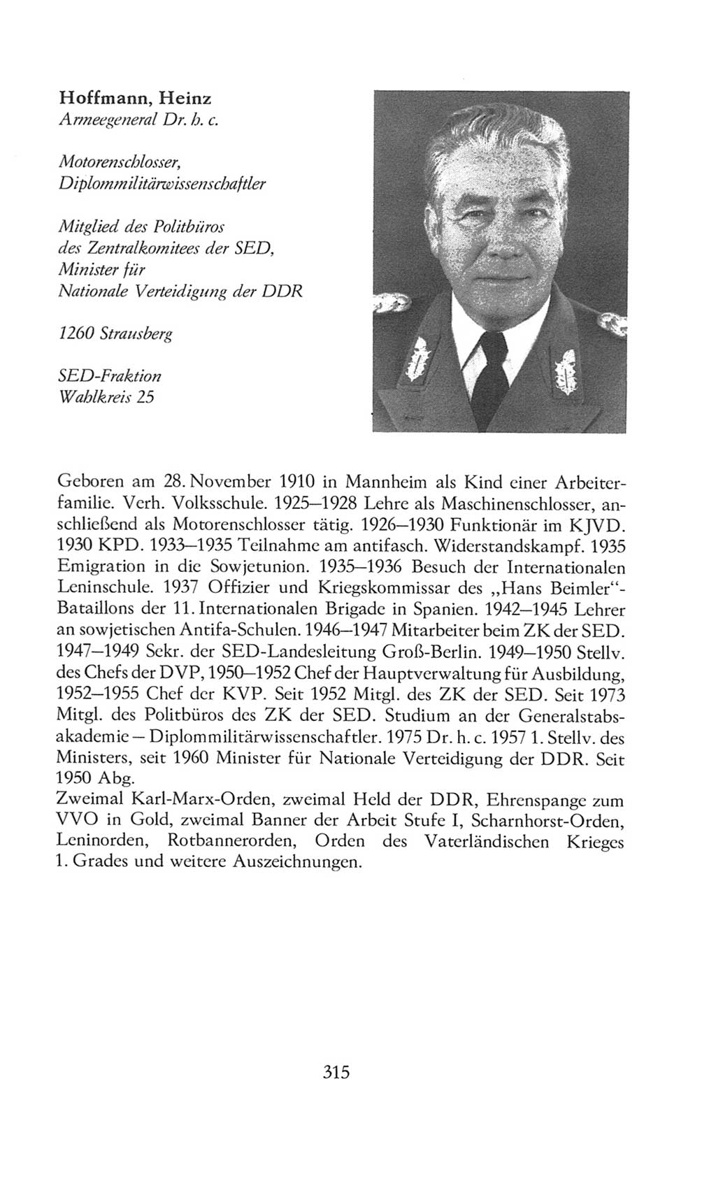 Volkskammer (VK) der Deutschen Demokratischen Republik (DDR), 8. Wahlperiode 1981-1986, Seite 315 (VK. DDR 8. WP. 1981-1986, S. 315)