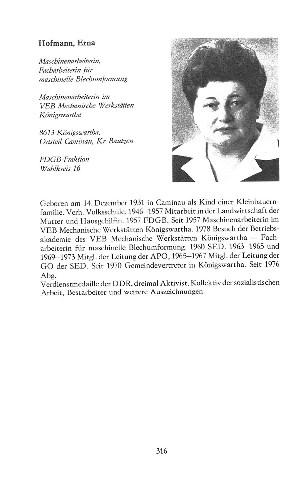 Volkskammer (VK) der Deutschen Demokratischen Republik (DDR), 8. Wahlperiode 1981-1986, Seite 316 (VK. DDR 8. WP. 1981-1986, S. 316)