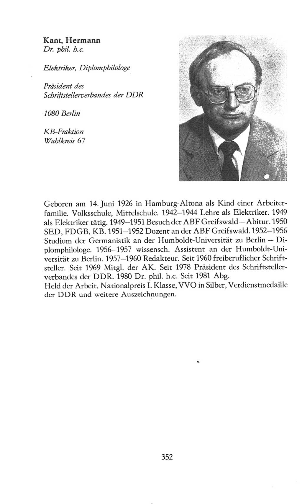 Volkskammer (VK) der Deutschen Demokratischen Republik (DDR), 8. Wahlperiode 1981-1986, Seite 352 (VK. DDR 8. WP. 1981-1986, S. 352)