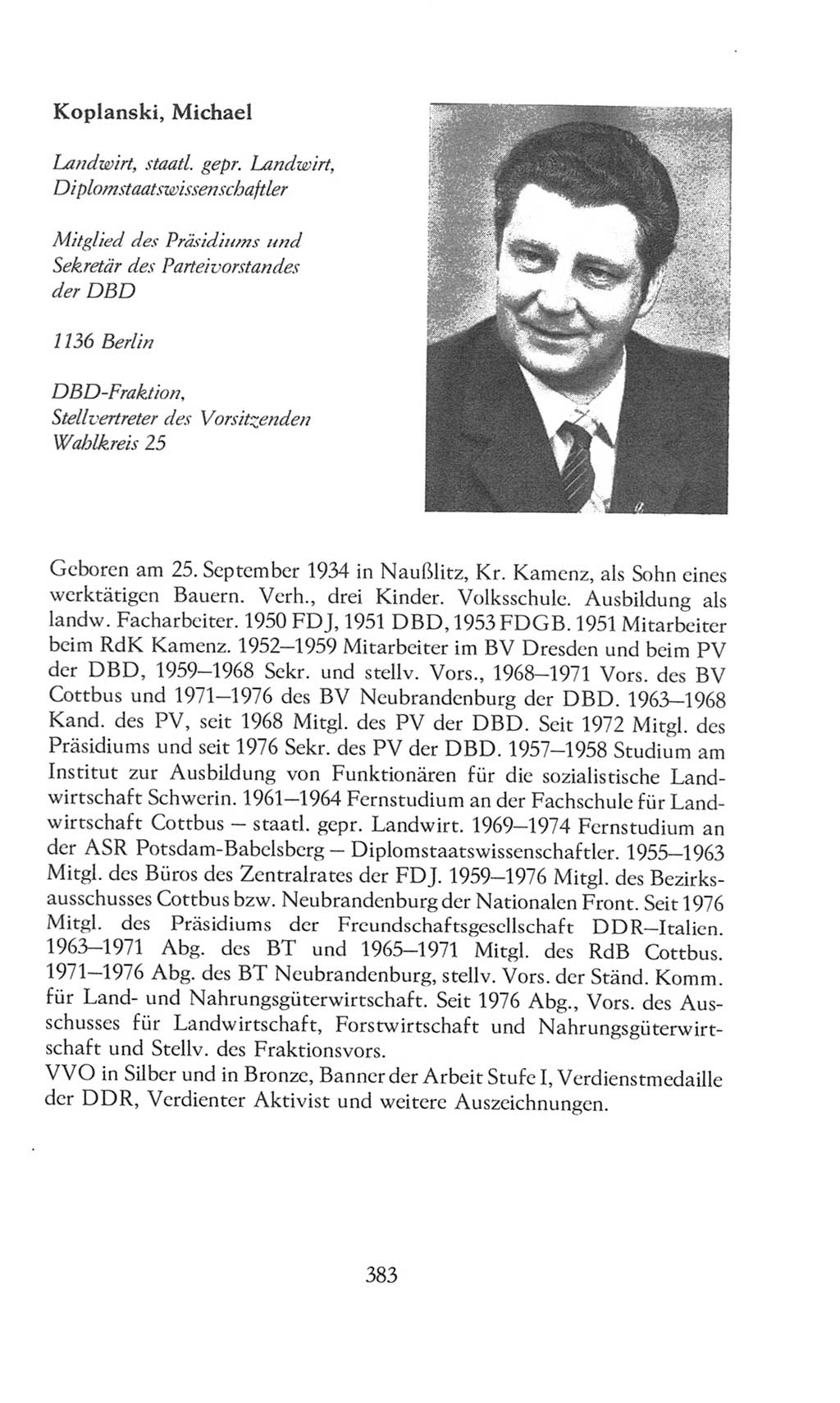 Volkskammer (VK) der Deutschen Demokratischen Republik (DDR), 8. Wahlperiode 1981-1986, Seite 383 (VK. DDR 8. WP. 1981-1986, S. 383)