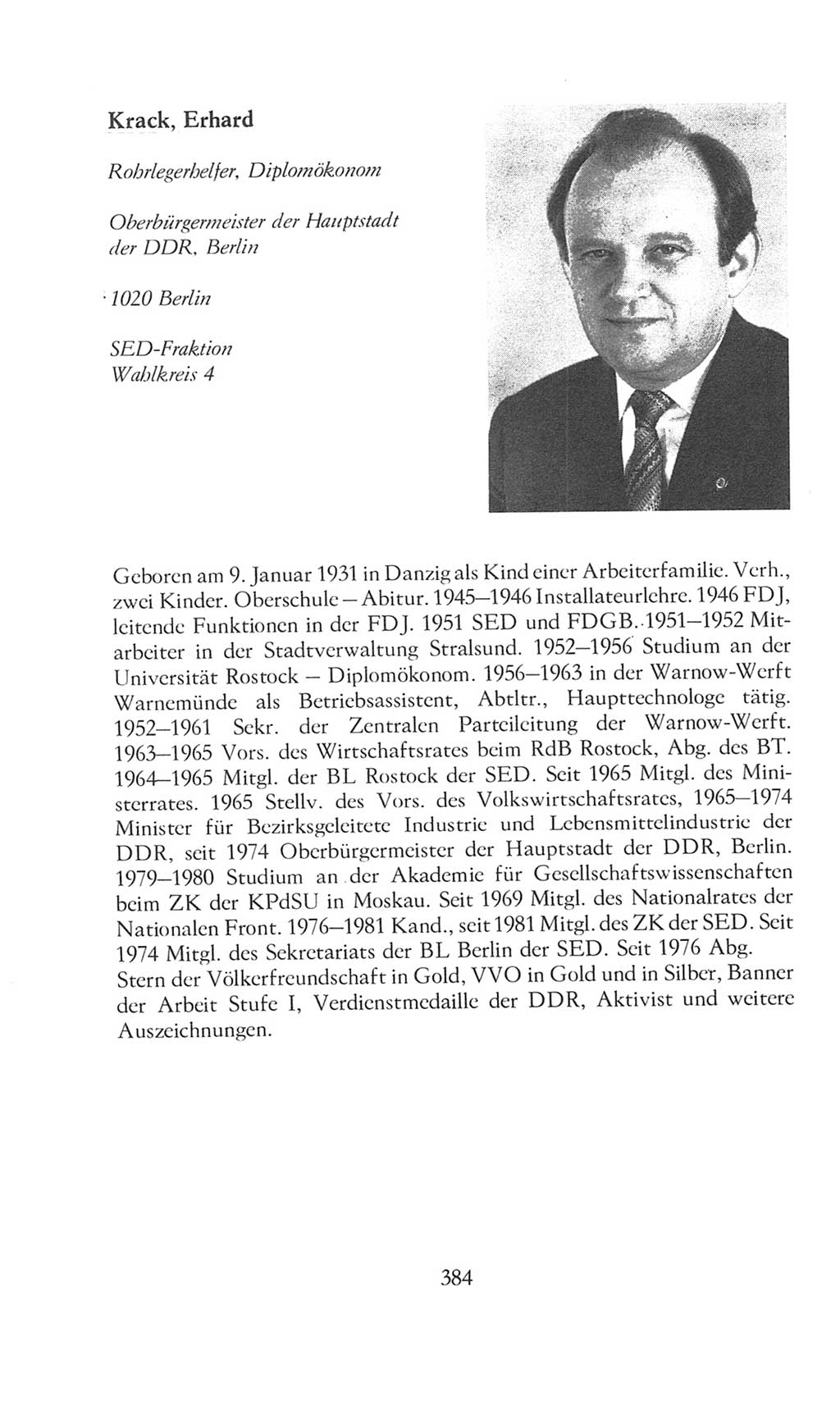 Volkskammer (VK) der Deutschen Demokratischen Republik (DDR), 8. Wahlperiode 1981-1986, Seite 384 (VK. DDR 8. WP. 1981-1986, S. 384)