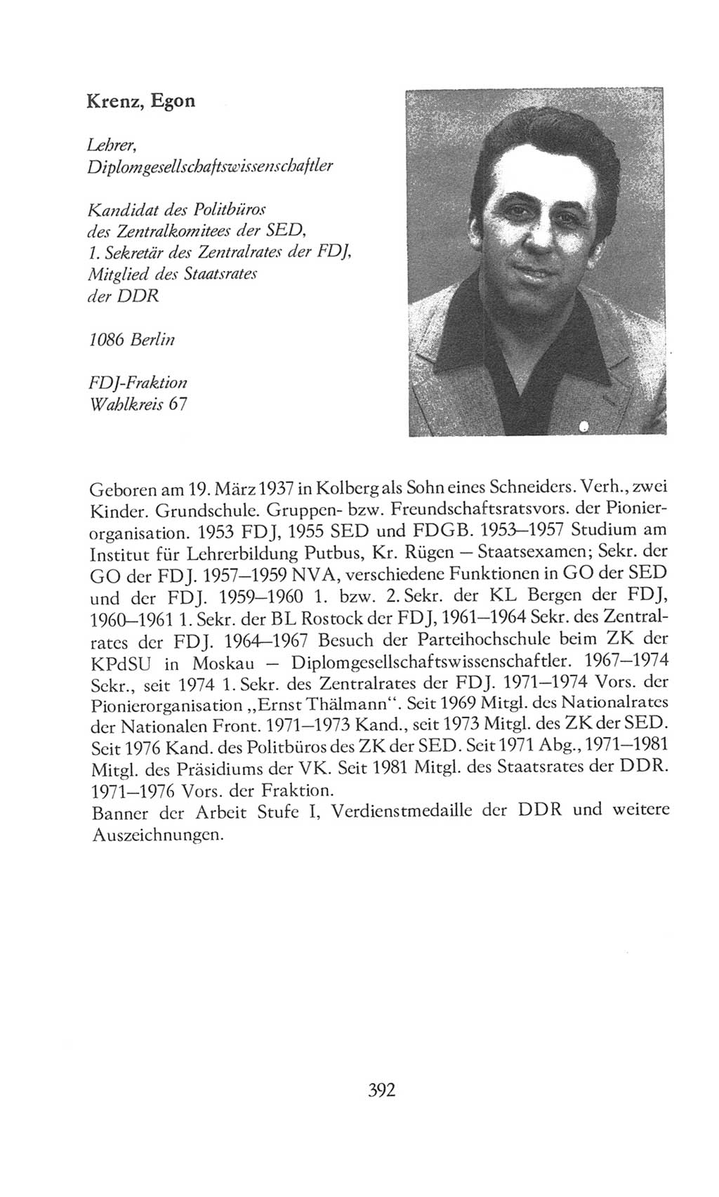 Volkskammer (VK) der Deutschen Demokratischen Republik (DDR), 8. Wahlperiode 1981-1986, Seite 392 (VK. DDR 8. WP. 1981-1986, S. 392)