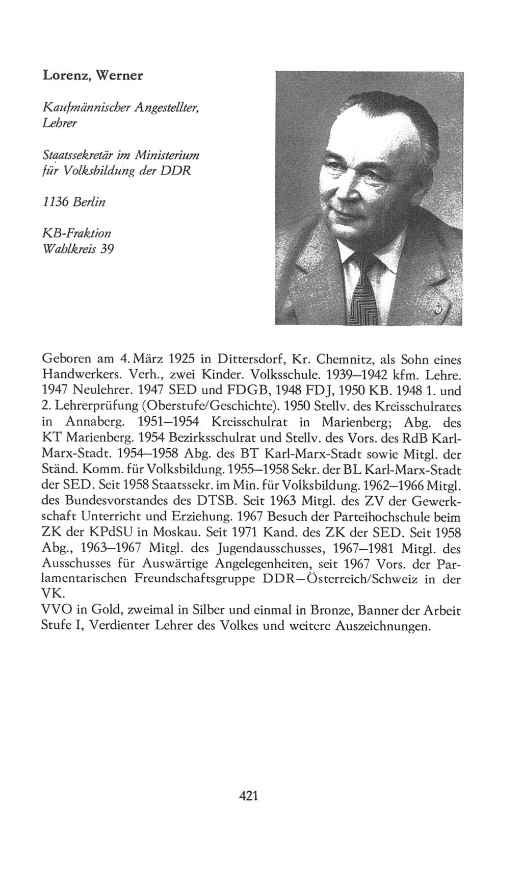 Volkskammer (VK) der Deutschen Demokratischen Republik (DDR), 8. Wahlperiode 1981-1986, Seite 421 (VK. DDR 8. WP. 1981-1986, S. 421)