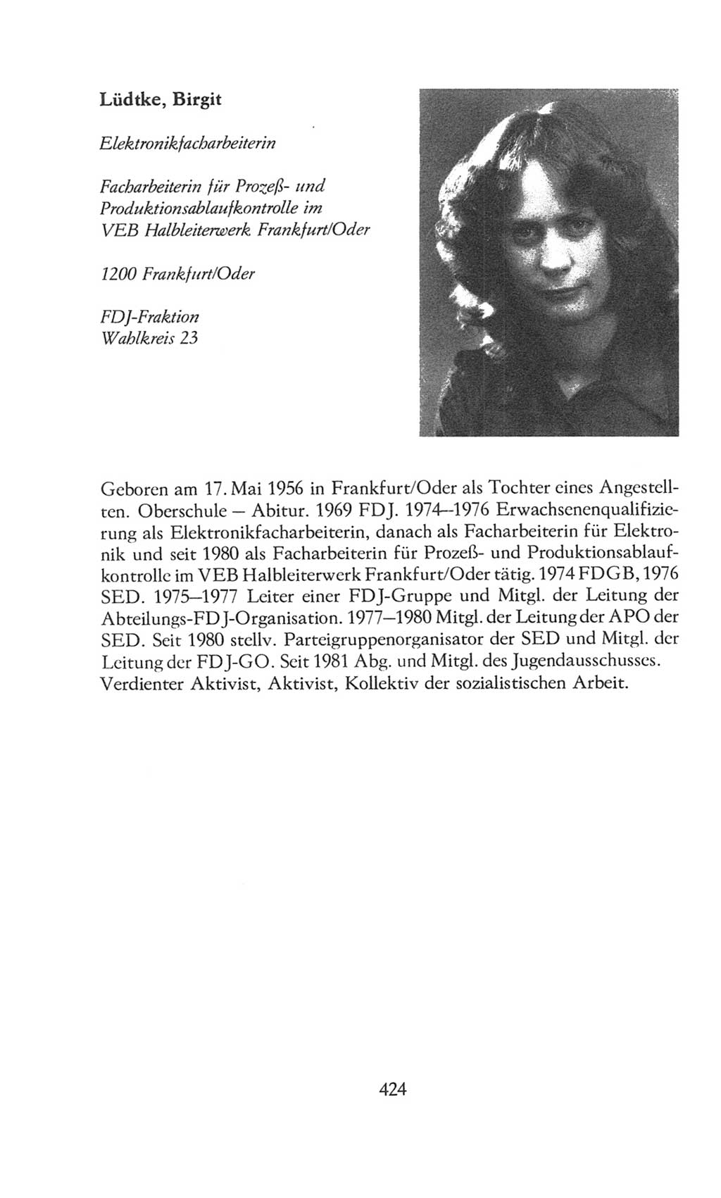 Volkskammer (VK) der Deutschen Demokratischen Republik (DDR), 8. Wahlperiode 1981-1986, Seite 424 (VK. DDR 8. WP. 1981-1986, S. 424)