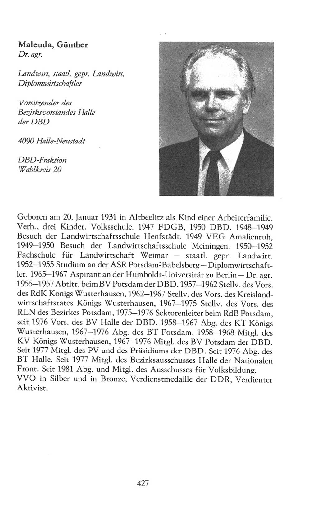 Volkskammer (VK) der Deutschen Demokratischen Republik (DDR), 8. Wahlperiode 1981-1986, Seite 427 (VK. DDR 8. WP. 1981-1986, S. 427)