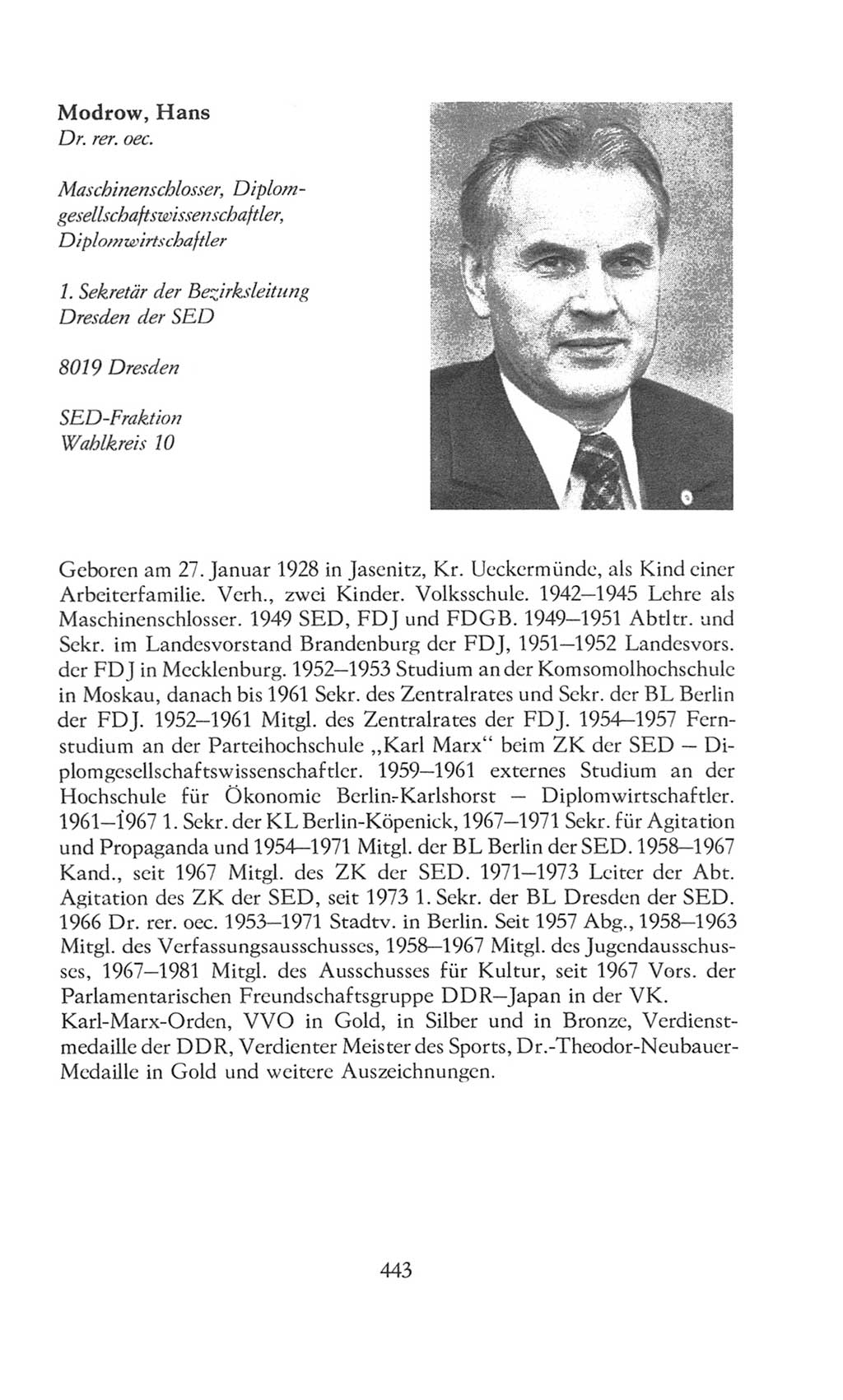 Volkskammer (VK) der Deutschen Demokratischen Republik (DDR), 8. Wahlperiode 1981-1986, Seite 443 (VK. DDR 8. WP. 1981-1986, S. 443)