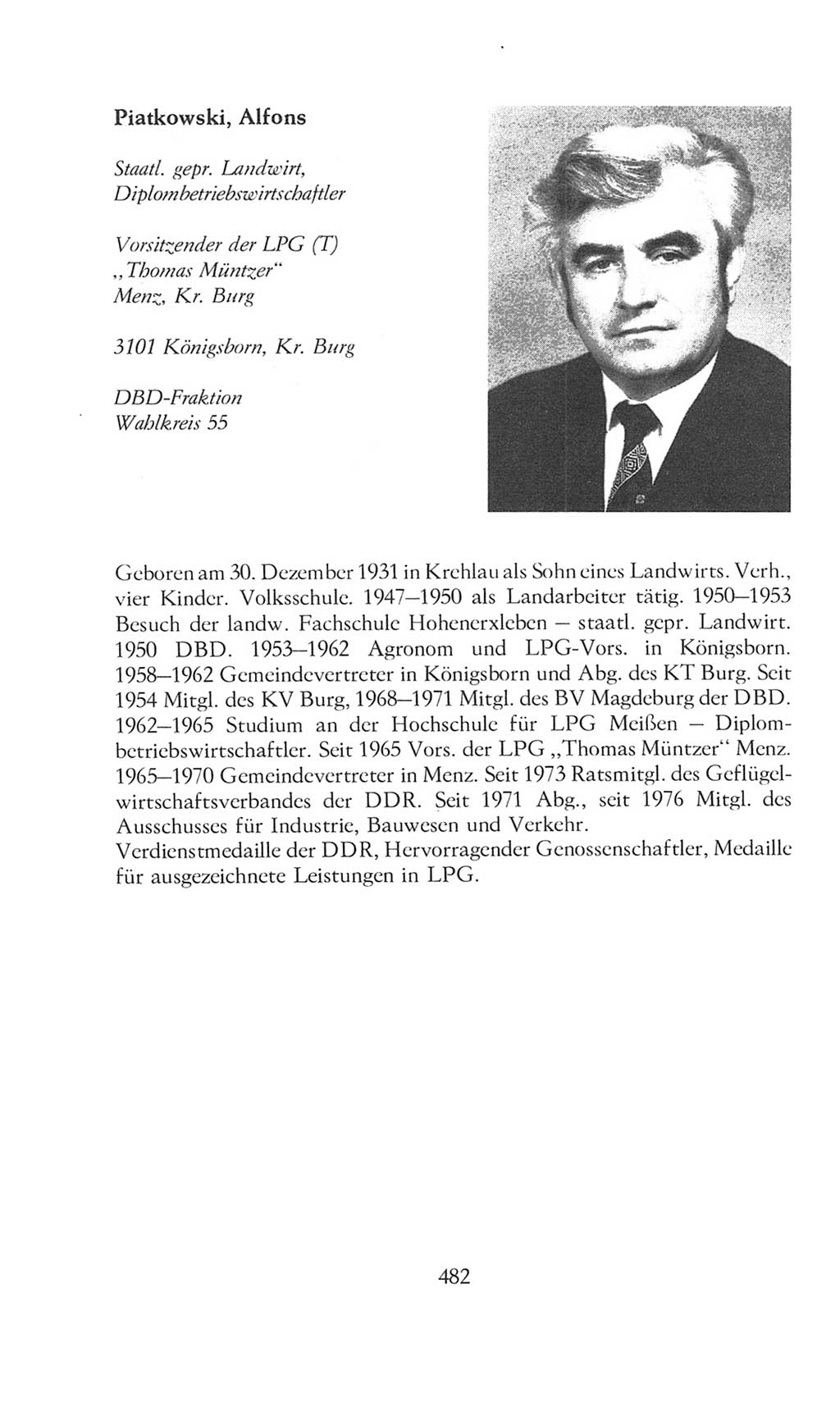 Volkskammer (VK) der Deutschen Demokratischen Republik (DDR), 8. Wahlperiode 1981-1986, Seite 482 (VK. DDR 8. WP. 1981-1986, S. 482)