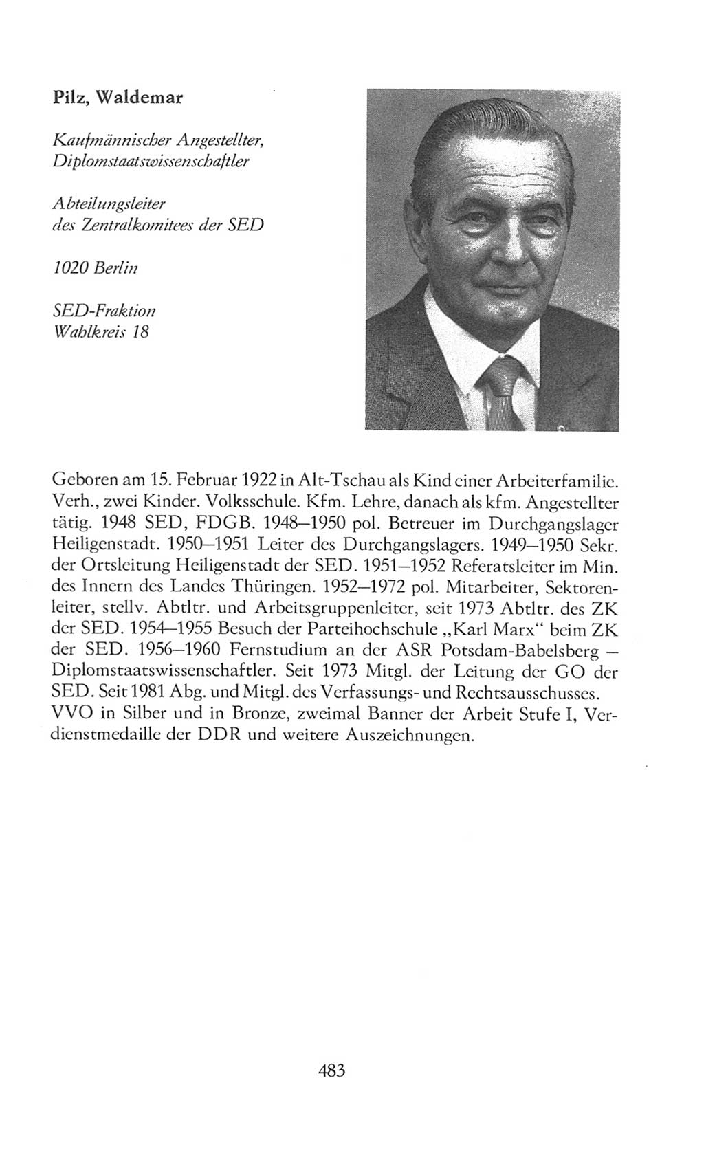 Volkskammer (VK) der Deutschen Demokratischen Republik (DDR), 8. Wahlperiode 1981-1986, Seite 483 (VK. DDR 8. WP. 1981-1986, S. 483)