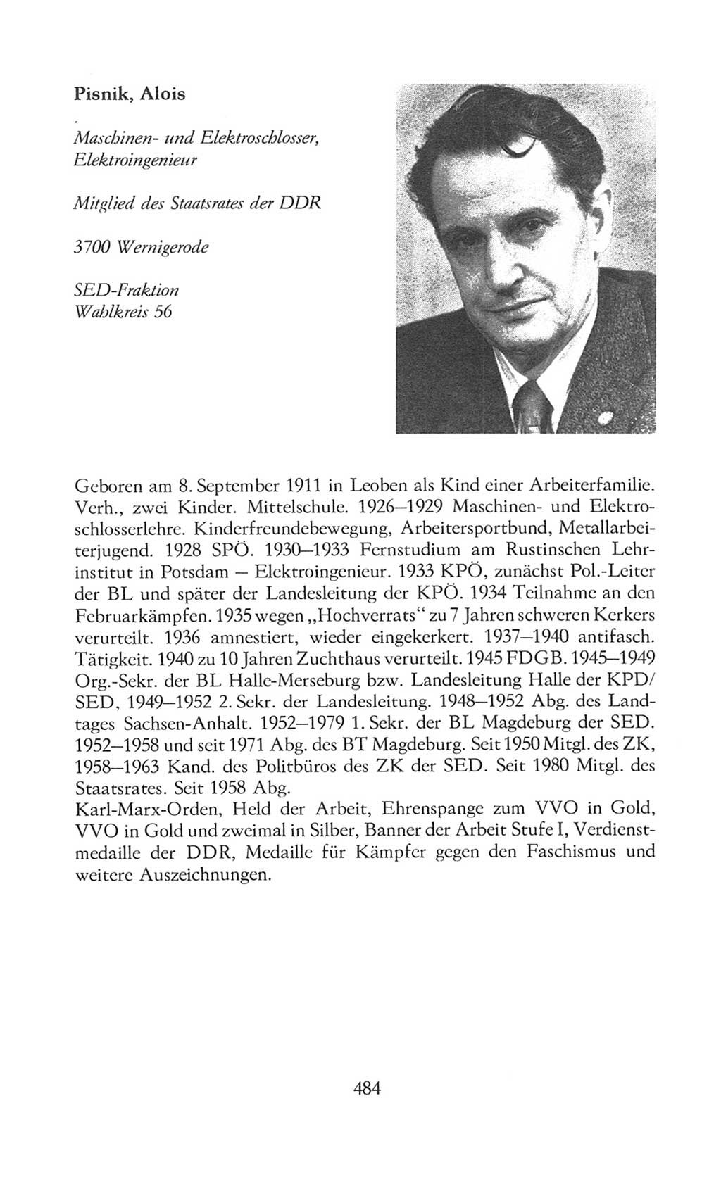 Volkskammer (VK) der Deutschen Demokratischen Republik (DDR), 8. Wahlperiode 1981-1986, Seite 484 (VK. DDR 8. WP. 1981-1986, S. 484)