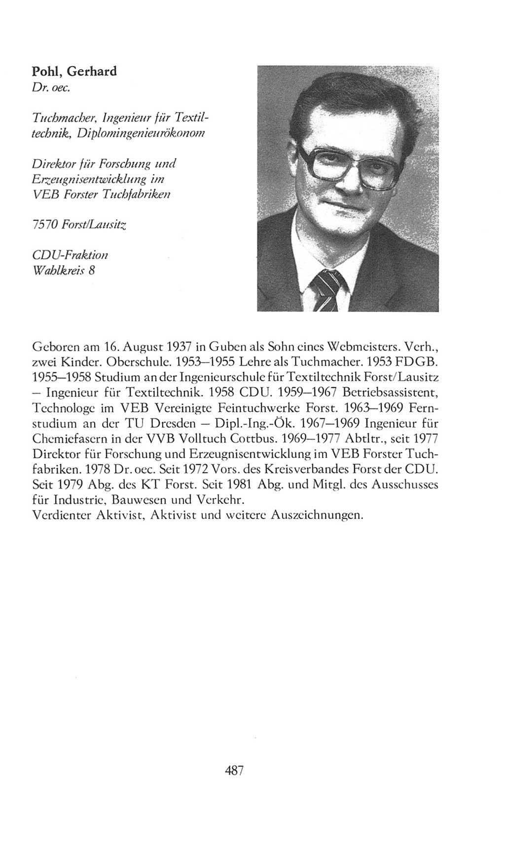 Volkskammer (VK) der Deutschen Demokratischen Republik (DDR), 8. Wahlperiode 1981-1986, Seite 487 (VK. DDR 8. WP. 1981-1986, S. 487)