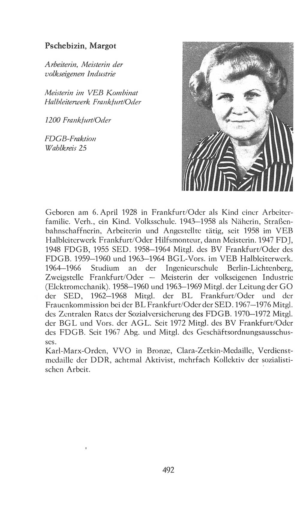 Volkskammer (VK) der Deutschen Demokratischen Republik (DDR), 8. Wahlperiode 1981-1986, Seite 492 (VK. DDR 8. WP. 1981-1986, S. 492)