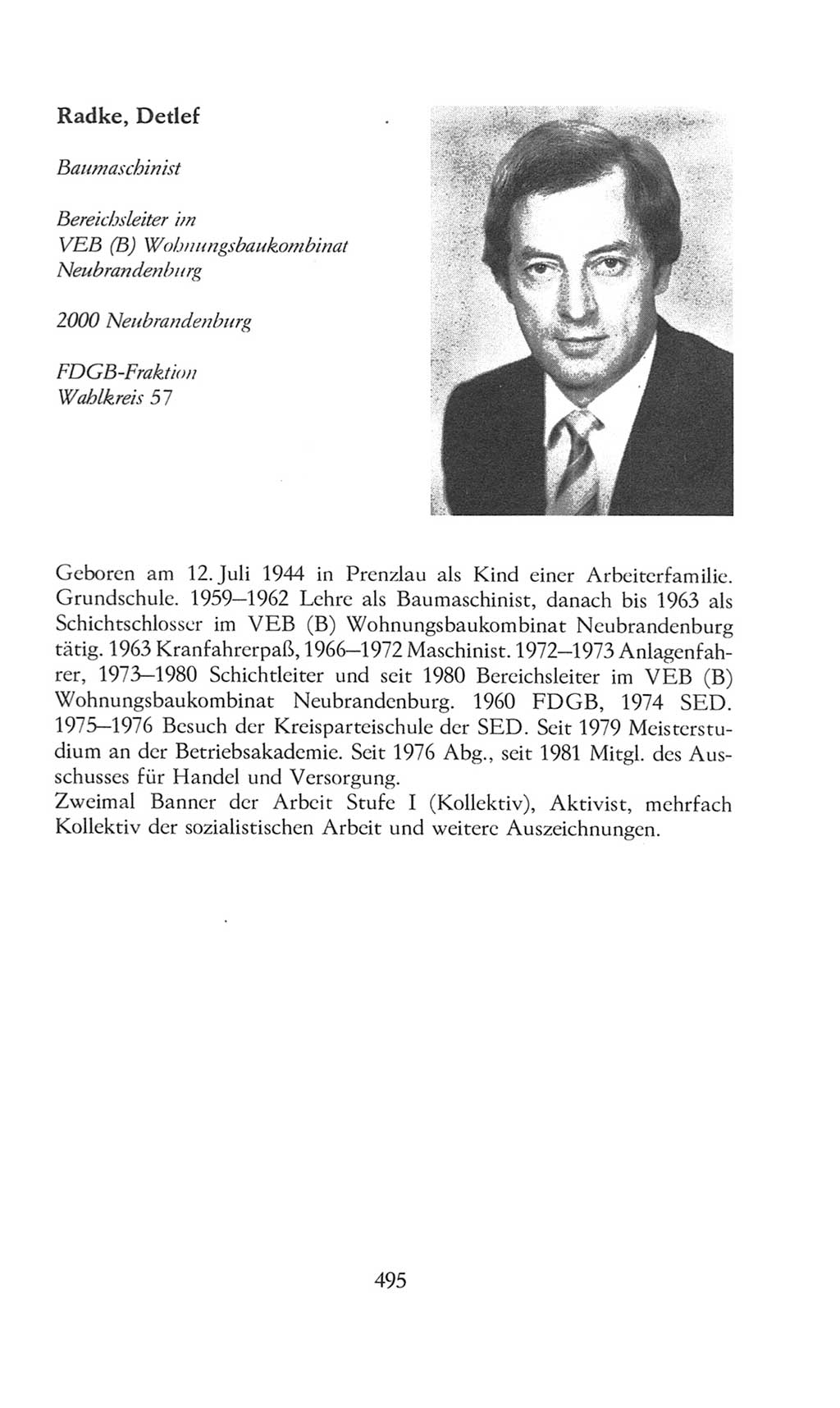 Volkskammer (VK) der Deutschen Demokratischen Republik (DDR), 8. Wahlperiode 1981-1986, Seite 495 (VK. DDR 8. WP. 1981-1986, S. 495)