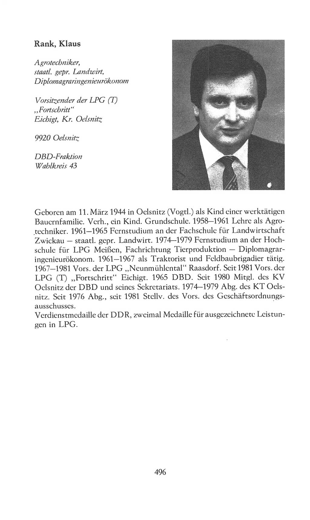 Volkskammer (VK) der Deutschen Demokratischen Republik (DDR), 8. Wahlperiode 1981-1986, Seite 496 (VK. DDR 8. WP. 1981-1986, S. 496)