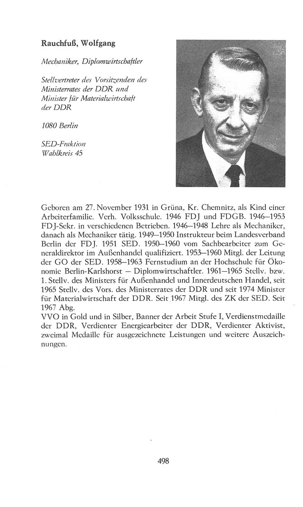 Volkskammer (VK) der Deutschen Demokratischen Republik (DDR), 8. Wahlperiode 1981-1986, Seite 498 (VK. DDR 8. WP. 1981-1986, S. 498)