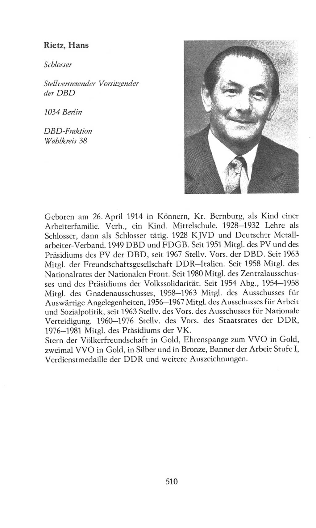 Volkskammer (VK) der Deutschen Demokratischen Republik (DDR), 8. Wahlperiode 1981-1986, Seite 510 (VK. DDR 8. WP. 1981-1986, S. 510)