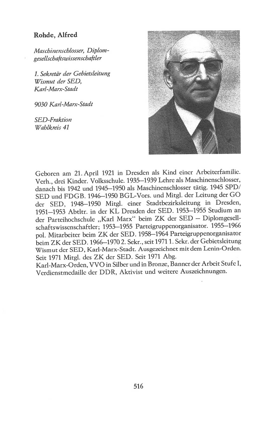 Volkskammer (VK) der Deutschen Demokratischen Republik (DDR), 8. Wahlperiode 1981-1986, Seite 516 (VK. DDR 8. WP. 1981-1986, S. 516)