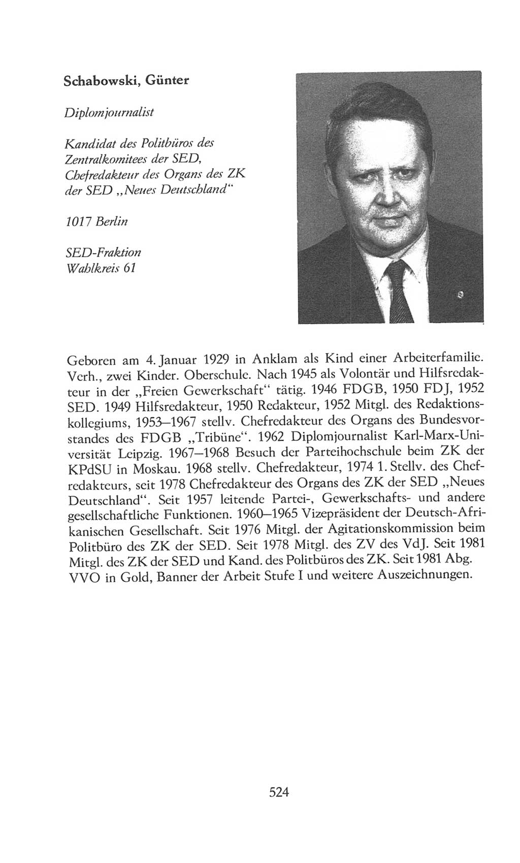 Volkskammer (VK) der Deutschen Demokratischen Republik (DDR), 8. Wahlperiode 1981-1986, Seite 524 (VK. DDR 8. WP. 1981-1986, S. 524)