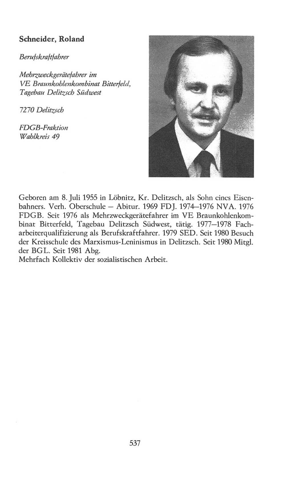 Volkskammer (VK) der Deutschen Demokratischen Republik (DDR), 8. Wahlperiode 1981-1986, Seite 537 (VK. DDR 8. WP. 1981-1986, S. 537)