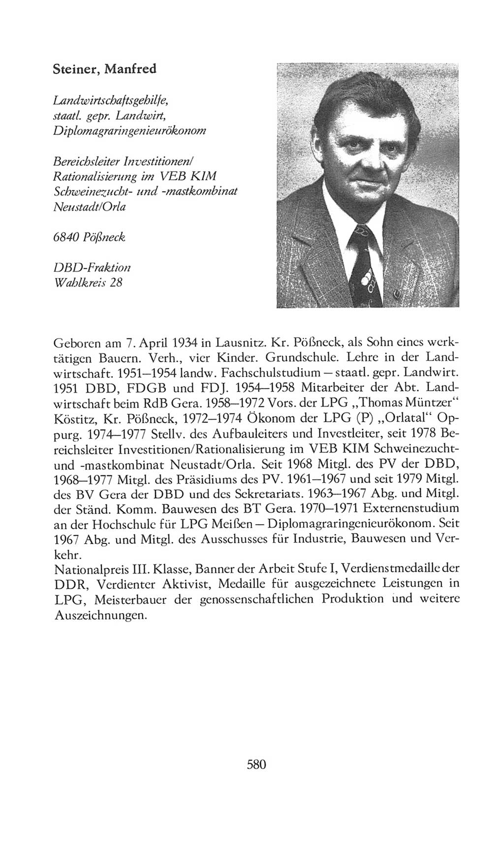 Volkskammer (VK) der Deutschen Demokratischen Republik (DDR), 8. Wahlperiode 1981-1986, Seite 580 (VK. DDR 8. WP. 1981-1986, S. 580)