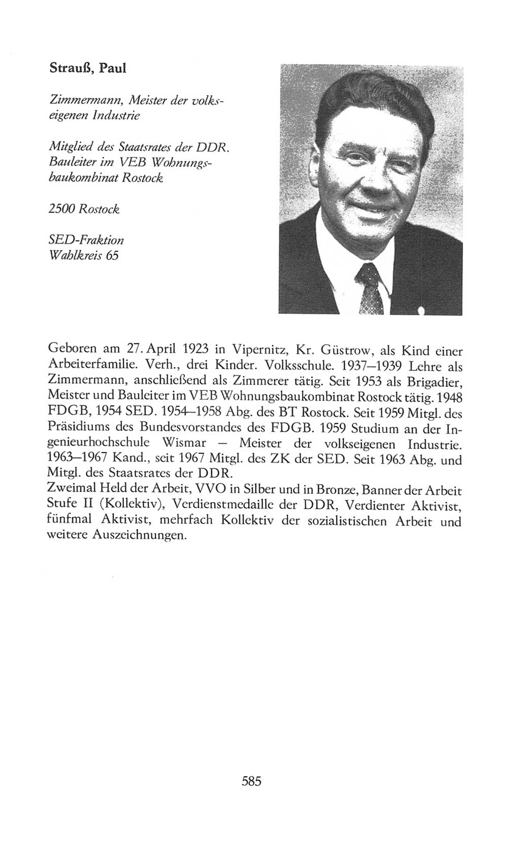 Volkskammer (VK) der Deutschen Demokratischen Republik (DDR), 8. Wahlperiode 1981-1986, Seite 585 (VK. DDR 8. WP. 1981-1986, S. 585)