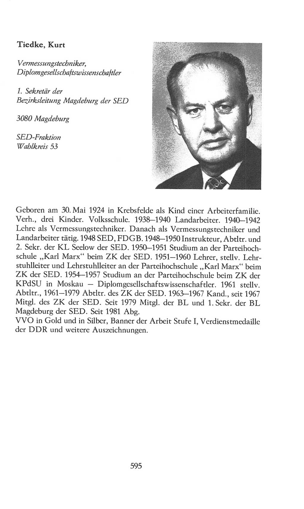 Volkskammer (VK) der Deutschen Demokratischen Republik (DDR), 8. Wahlperiode 1981-1986, Seite 595 (VK. DDR 8. WP. 1981-1986, S. 595)