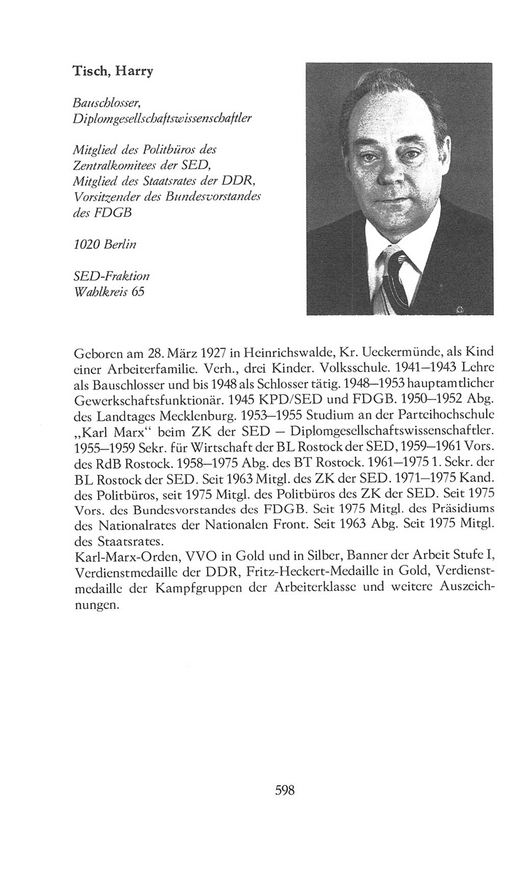 Volkskammer (VK) der Deutschen Demokratischen Republik (DDR), 8. Wahlperiode 1981-1986, Seite 598 (VK. DDR 8. WP. 1981-1986, S. 598)