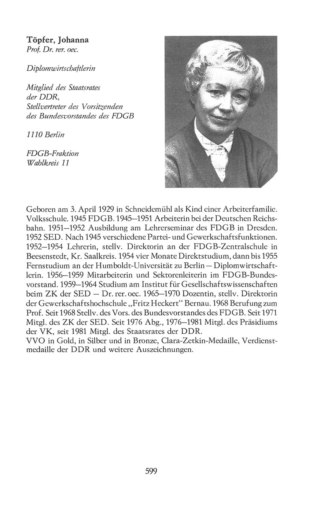 Volkskammer (VK) der Deutschen Demokratischen Republik (DDR), 8. Wahlperiode 1981-1986, Seite 599 (VK. DDR 8. WP. 1981-1986, S. 599)