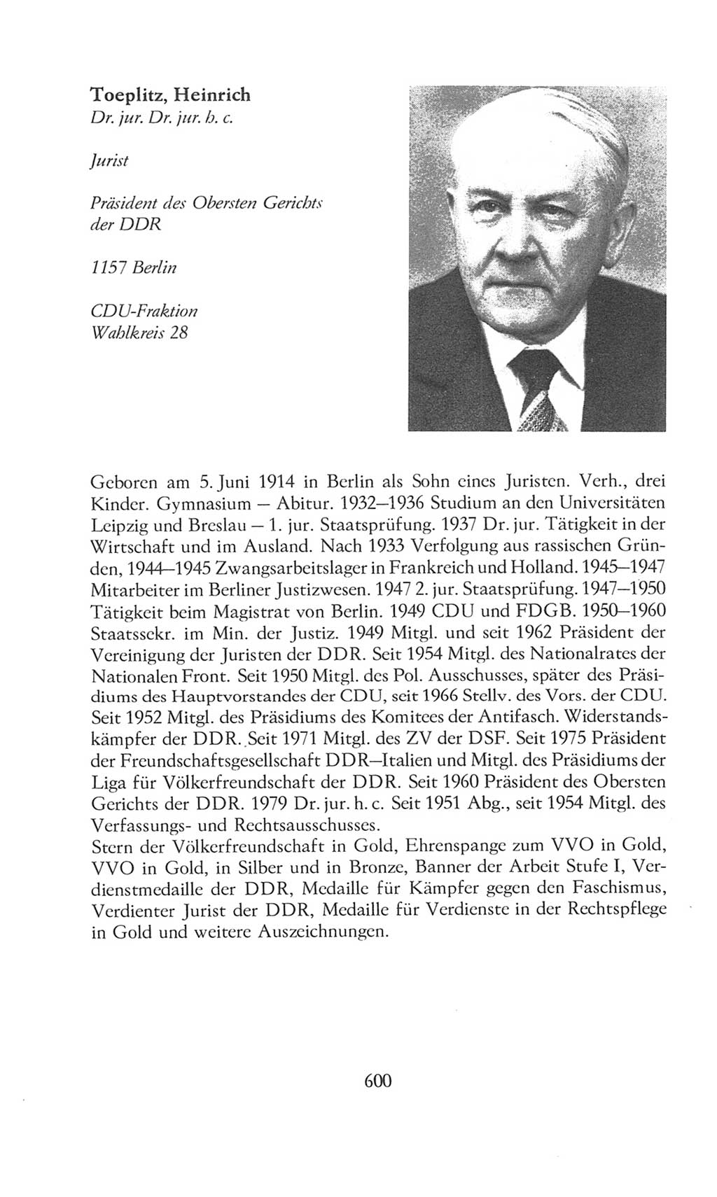 Volkskammer (VK) der Deutschen Demokratischen Republik (DDR), 8. Wahlperiode 1981-1986, Seite 600 (VK. DDR 8. WP. 1981-1986, S. 600)