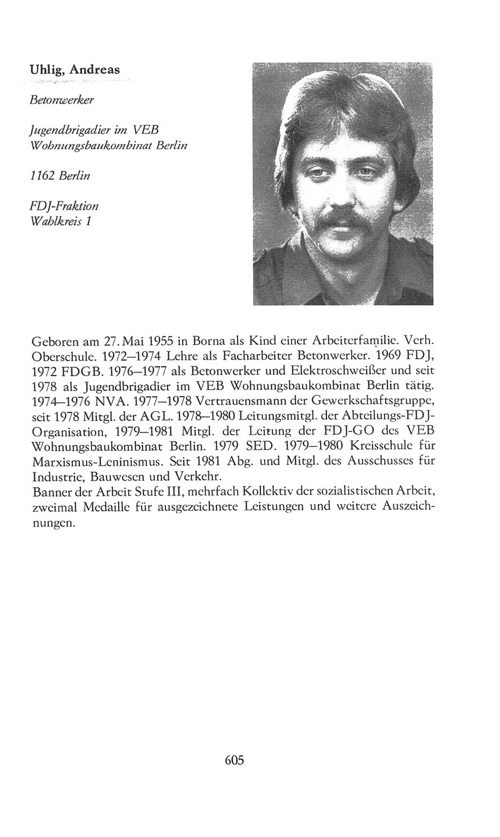 Volkskammer (VK) der Deutschen Demokratischen Republik (DDR), 8. Wahlperiode 1981-1986, Seite 605 (VK. DDR 8. WP. 1981-1986, S. 605)