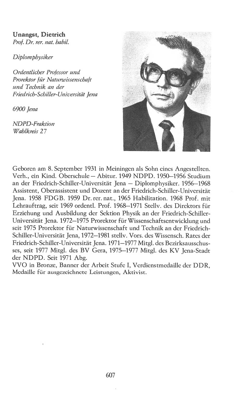 Volkskammer (VK) der Deutschen Demokratischen Republik (DDR), 8. Wahlperiode 1981-1986, Seite 607 (VK. DDR 8. WP. 1981-1986, S. 607)