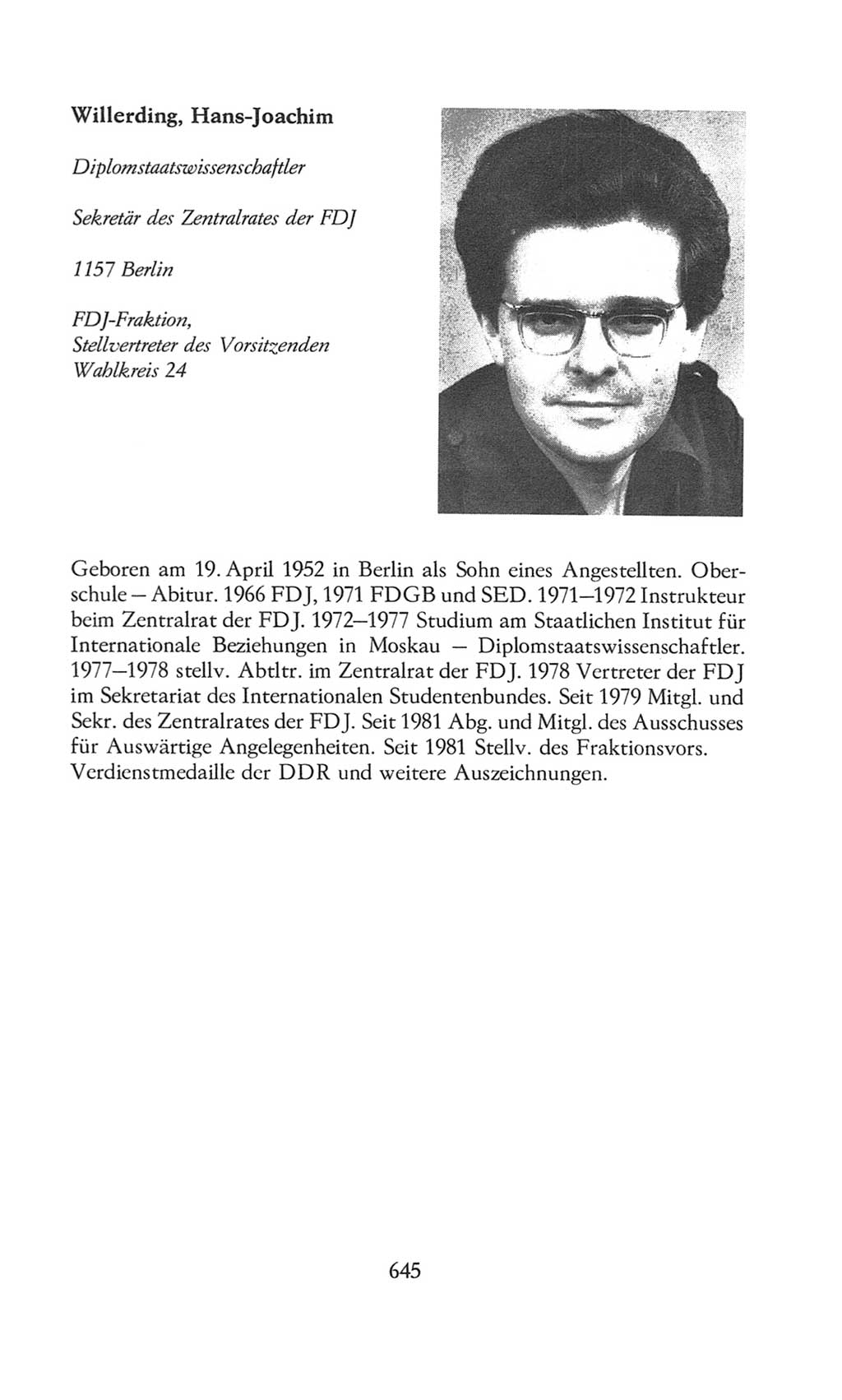 Volkskammer (VK) der Deutschen Demokratischen Republik (DDR), 8. Wahlperiode 1981-1986, Seite 645 (VK. DDR 8. WP. 1981-1986, S. 645)