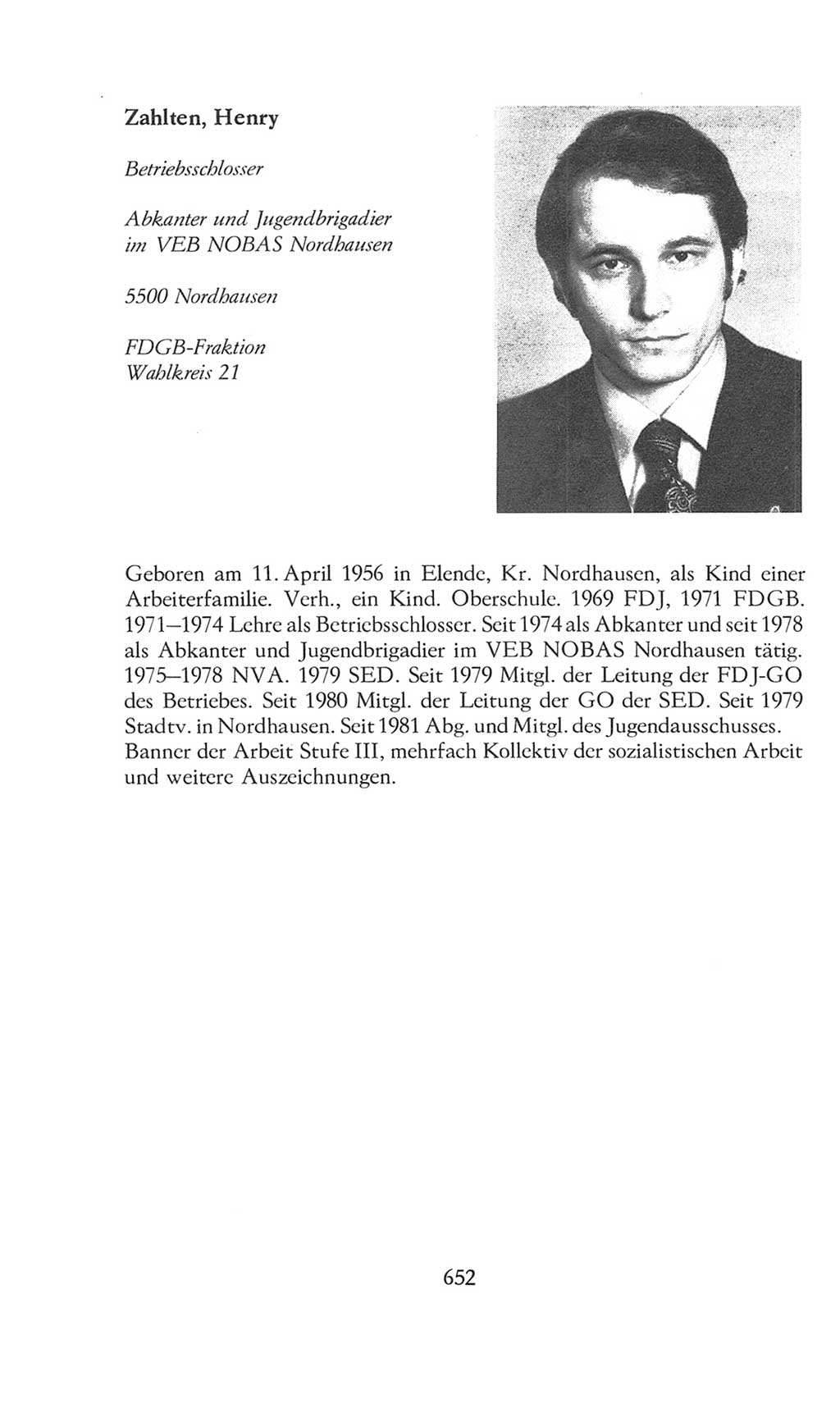 Volkskammer (VK) der Deutschen Demokratischen Republik (DDR), 8. Wahlperiode 1981-1986, Seite 652 (VK. DDR 8. WP. 1981-1986, S. 652)