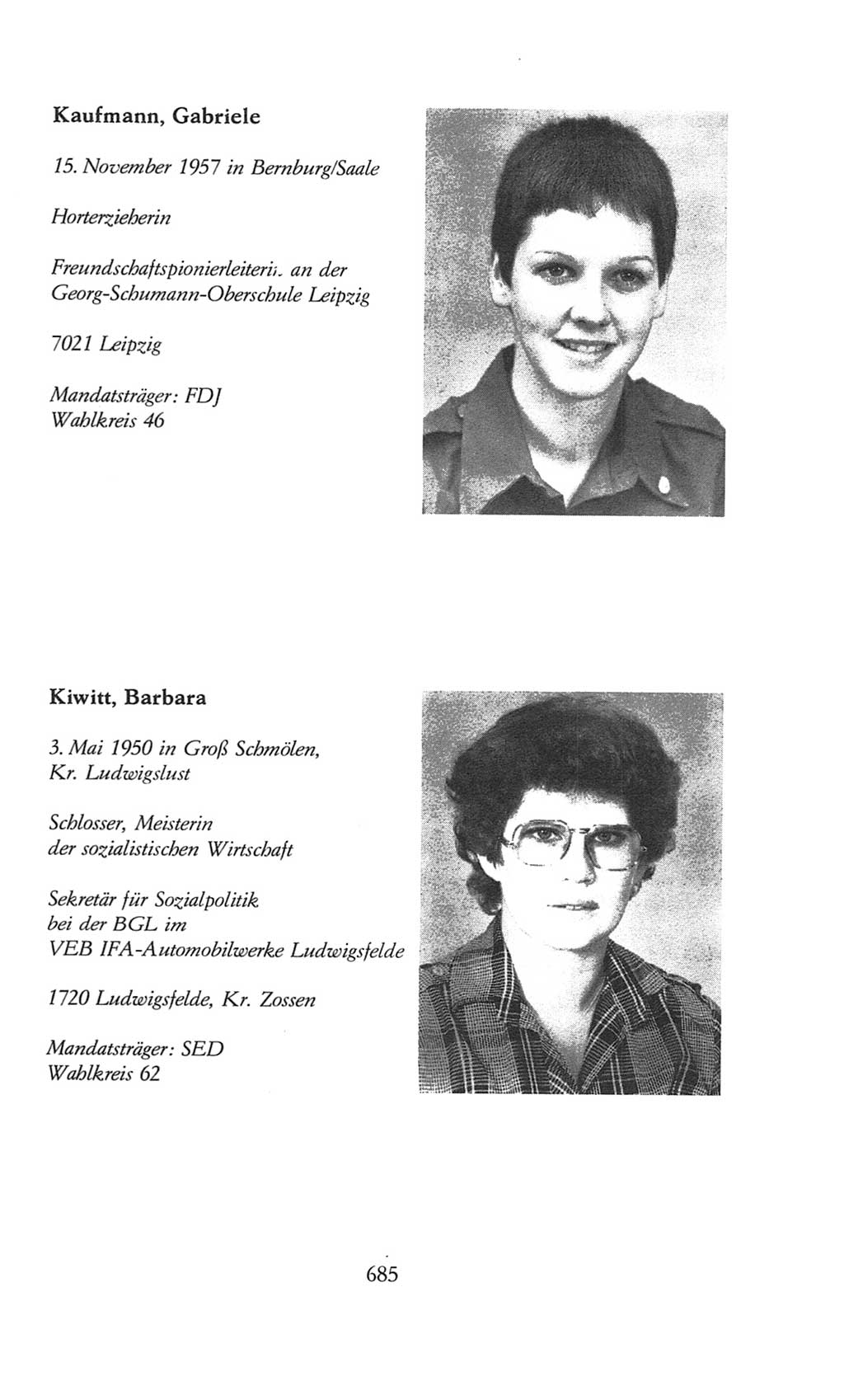 Volkskammer (VK) der Deutschen Demokratischen Republik (DDR), 8. Wahlperiode 1981-1986, Seite 685 (VK. DDR 8. WP. 1981-1986, S. 685)